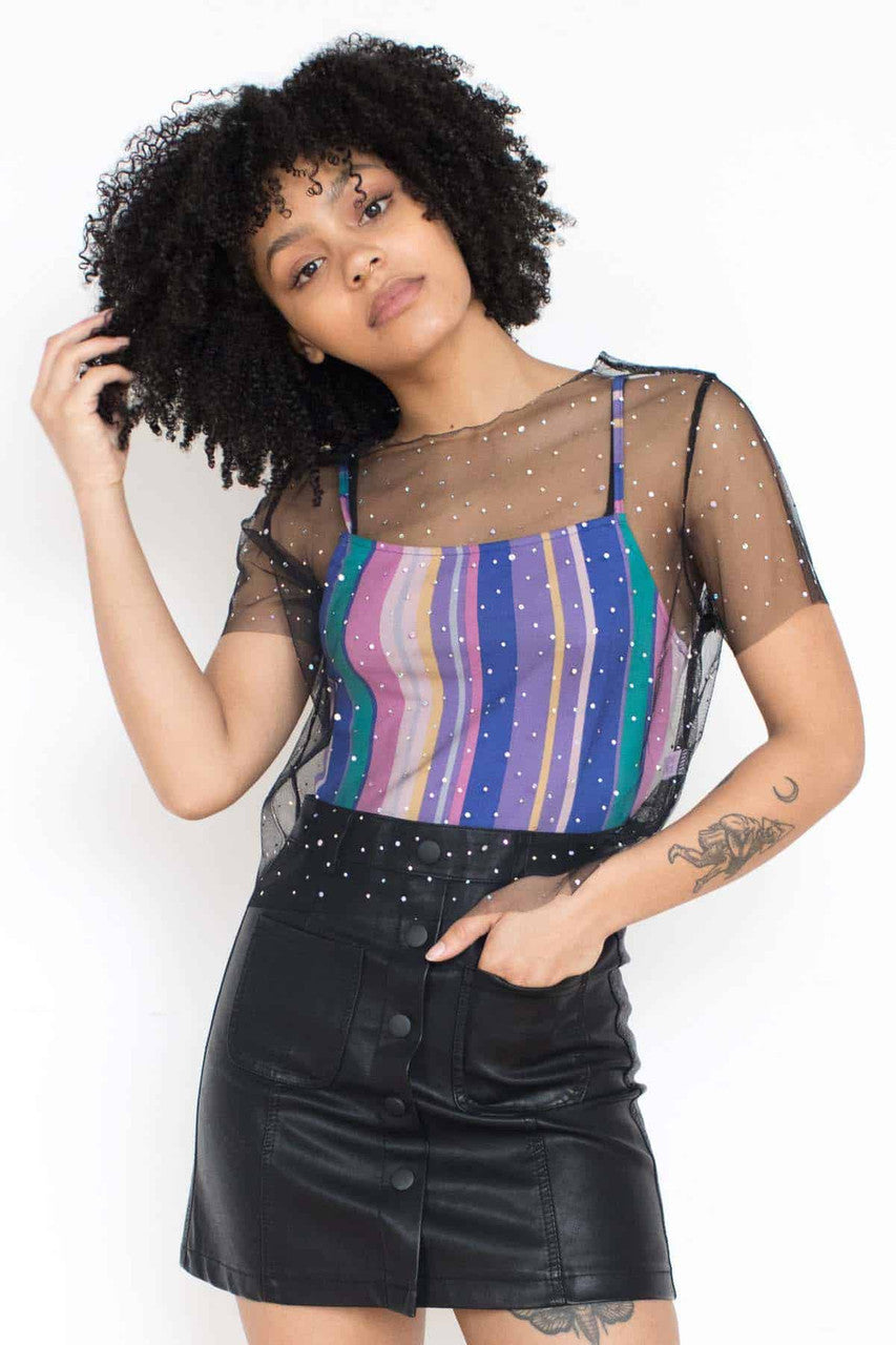 Black Holographic Dots Mesh Tee