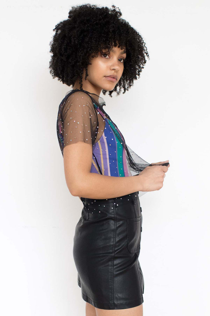 Black Holographic Dots Mesh Tee