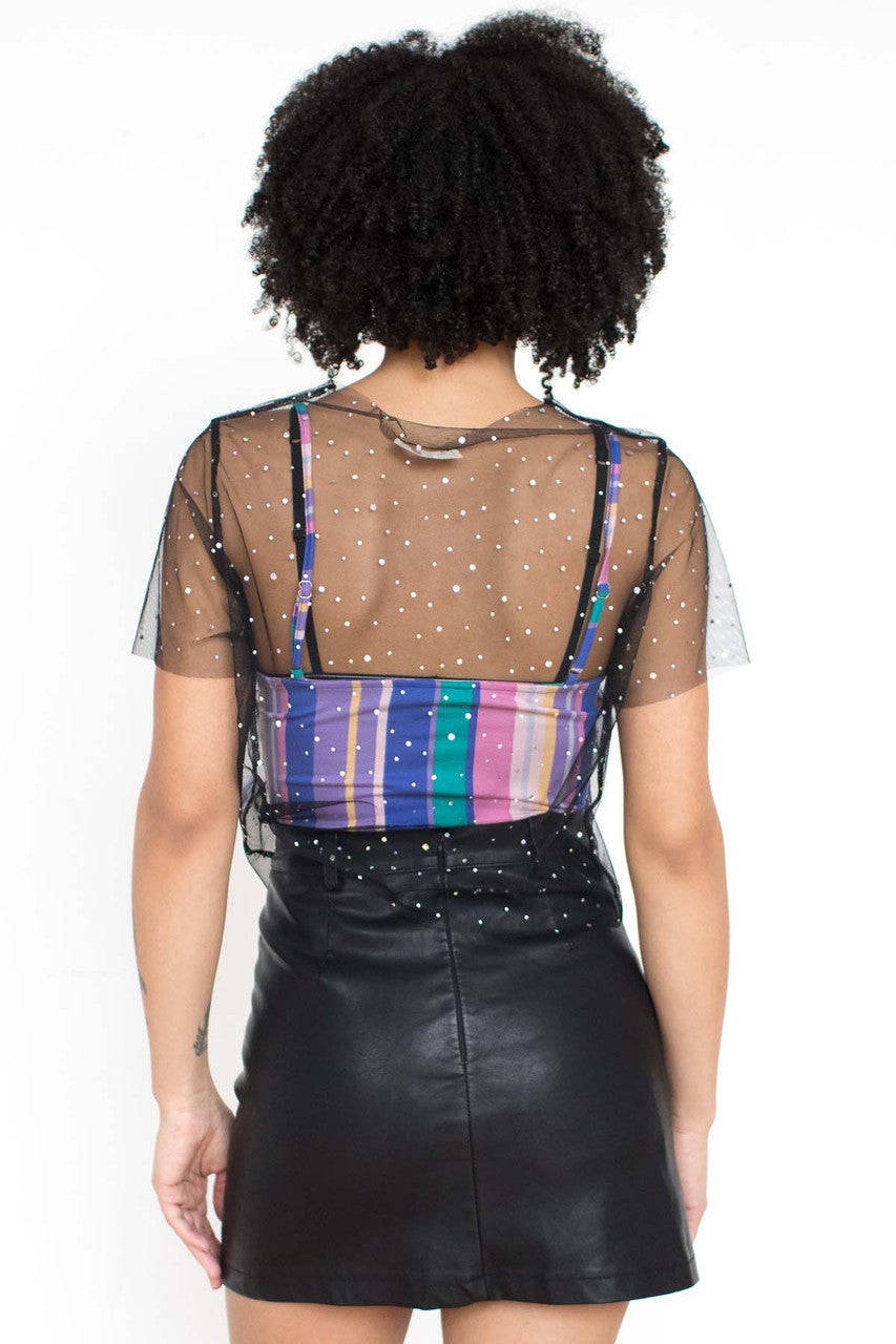 Black Holographic Dots Mesh Tee