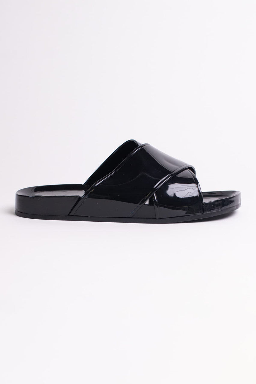 Black Jelly Cross Strap Slides