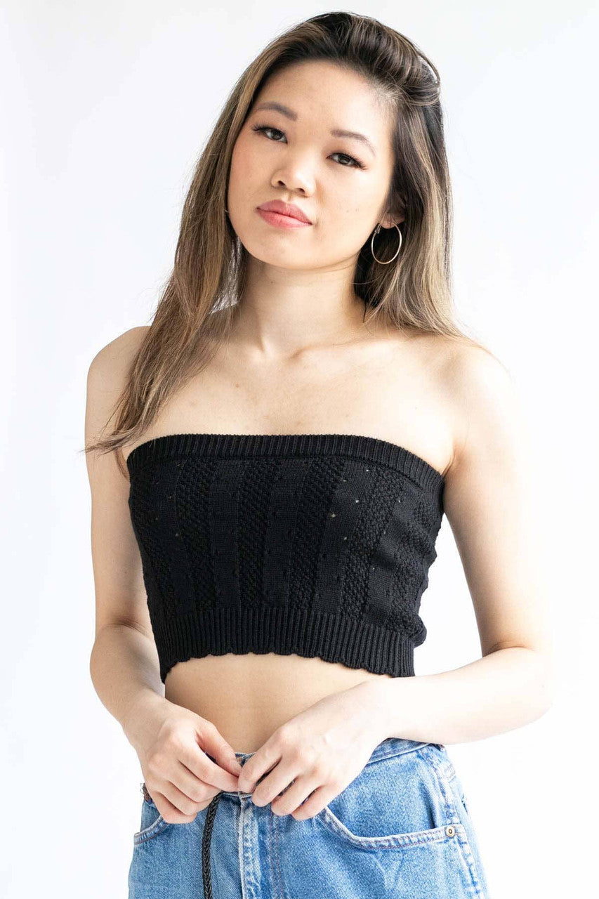 Black Knit Sweater Tube Top