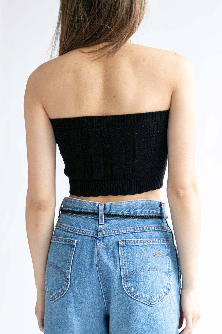 Black Knit Sweater Tube Top