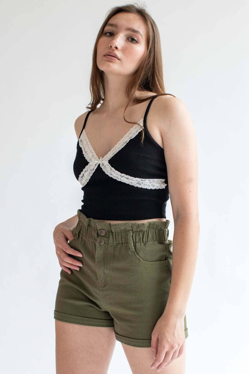 Black Lace Trim Crop Cami