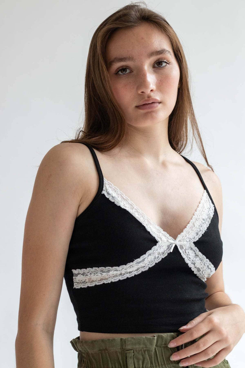 Black Lace Trim Crop Cami
