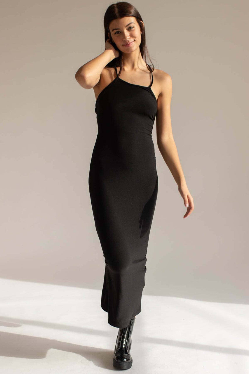 Black Lace Up Back Maxi Dress