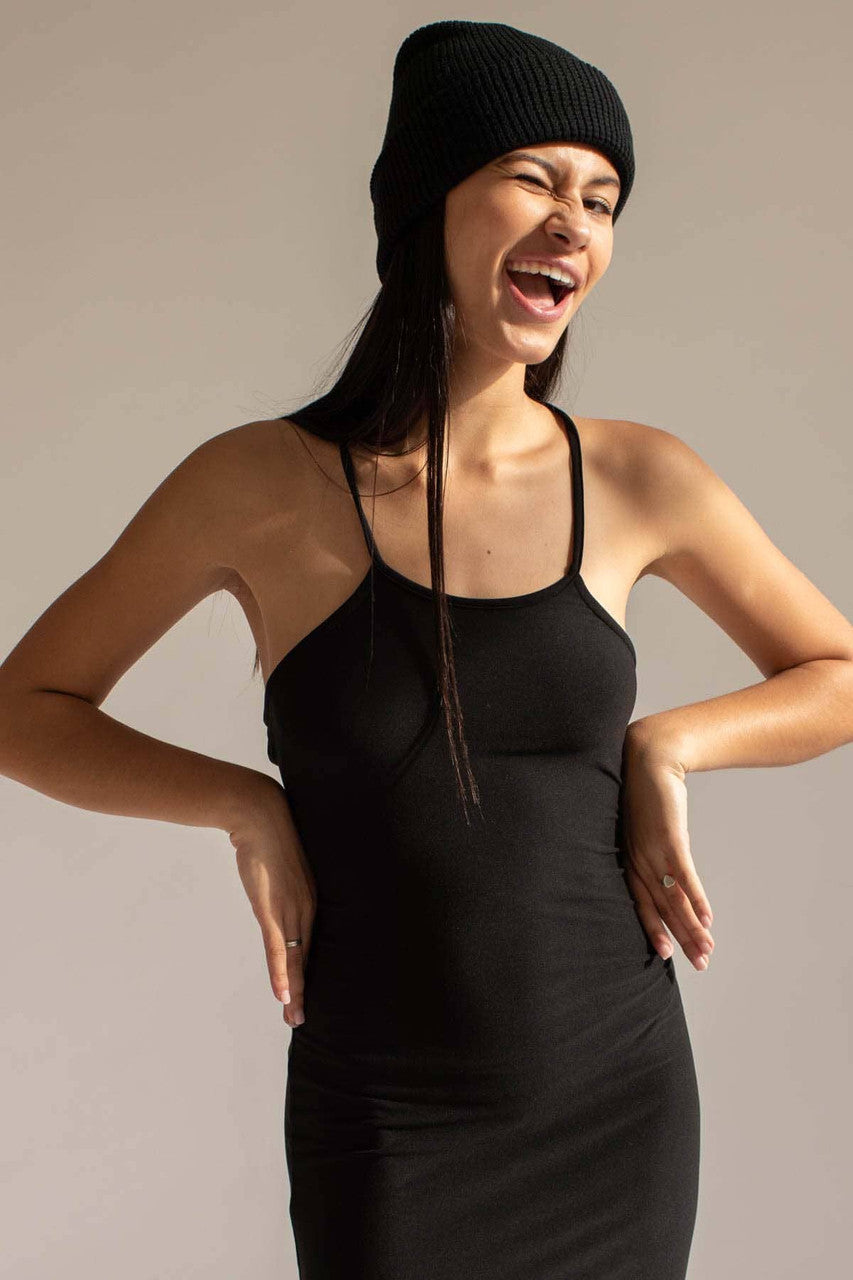 Black Lace Up Back Maxi Dress
