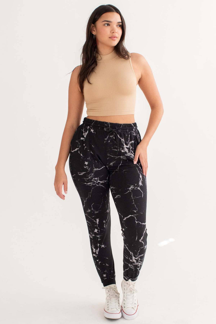 Black Marble Fleece Joggers