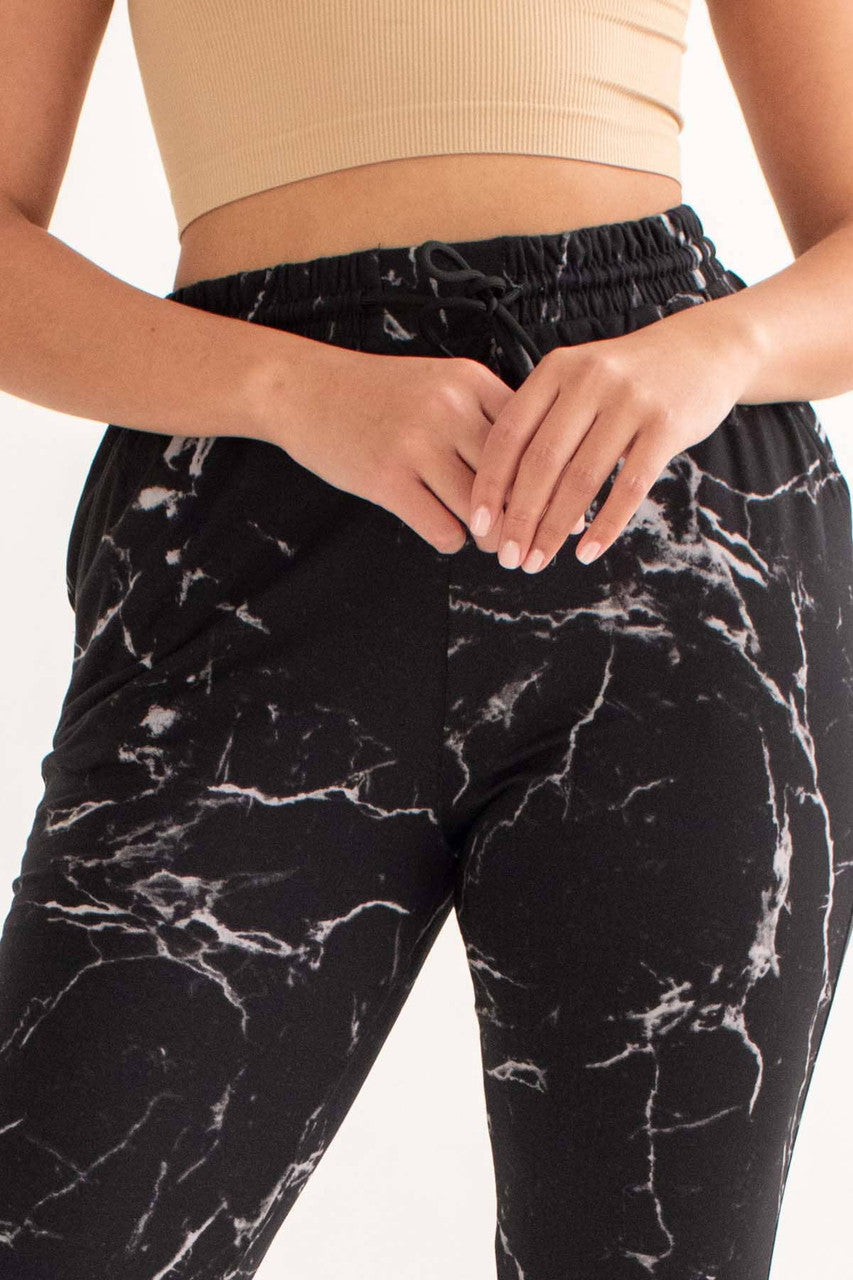 Black Marble Fleece Joggers