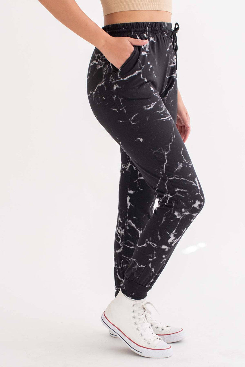 Black Marble Fleece Joggers