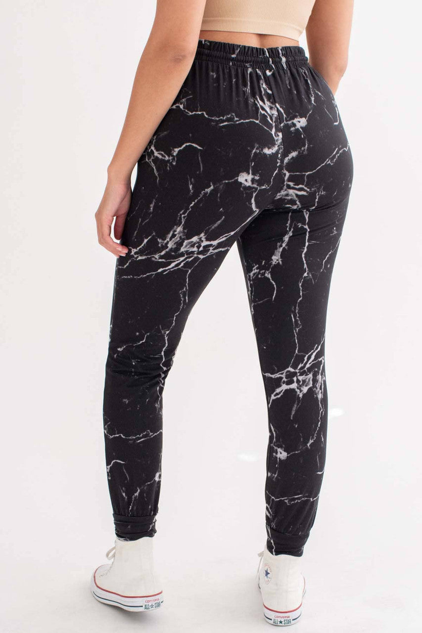 Black Marble Fleece Joggers