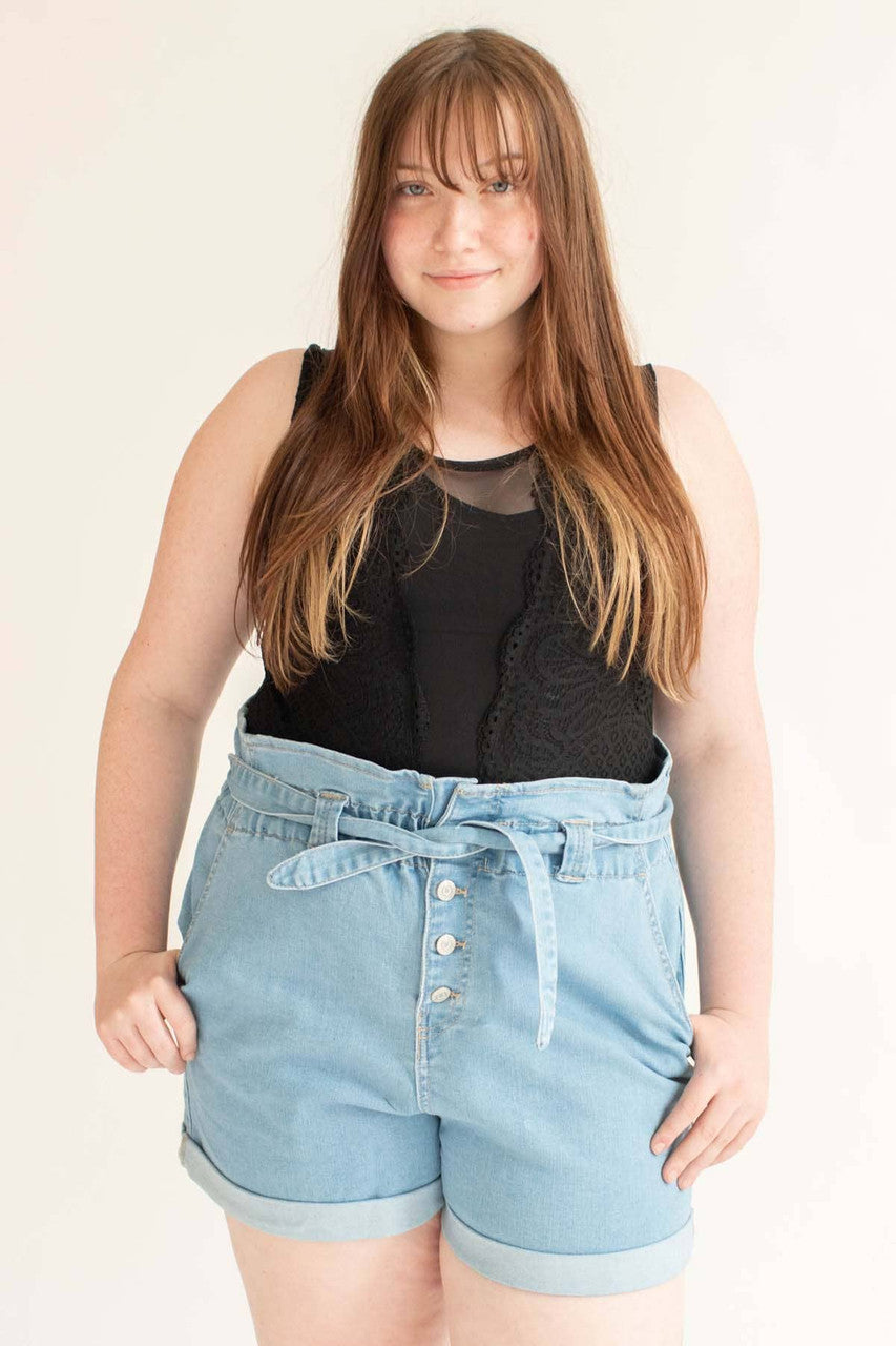 Black Mesh & Lace Front Bodysuit (Extended Sizes)