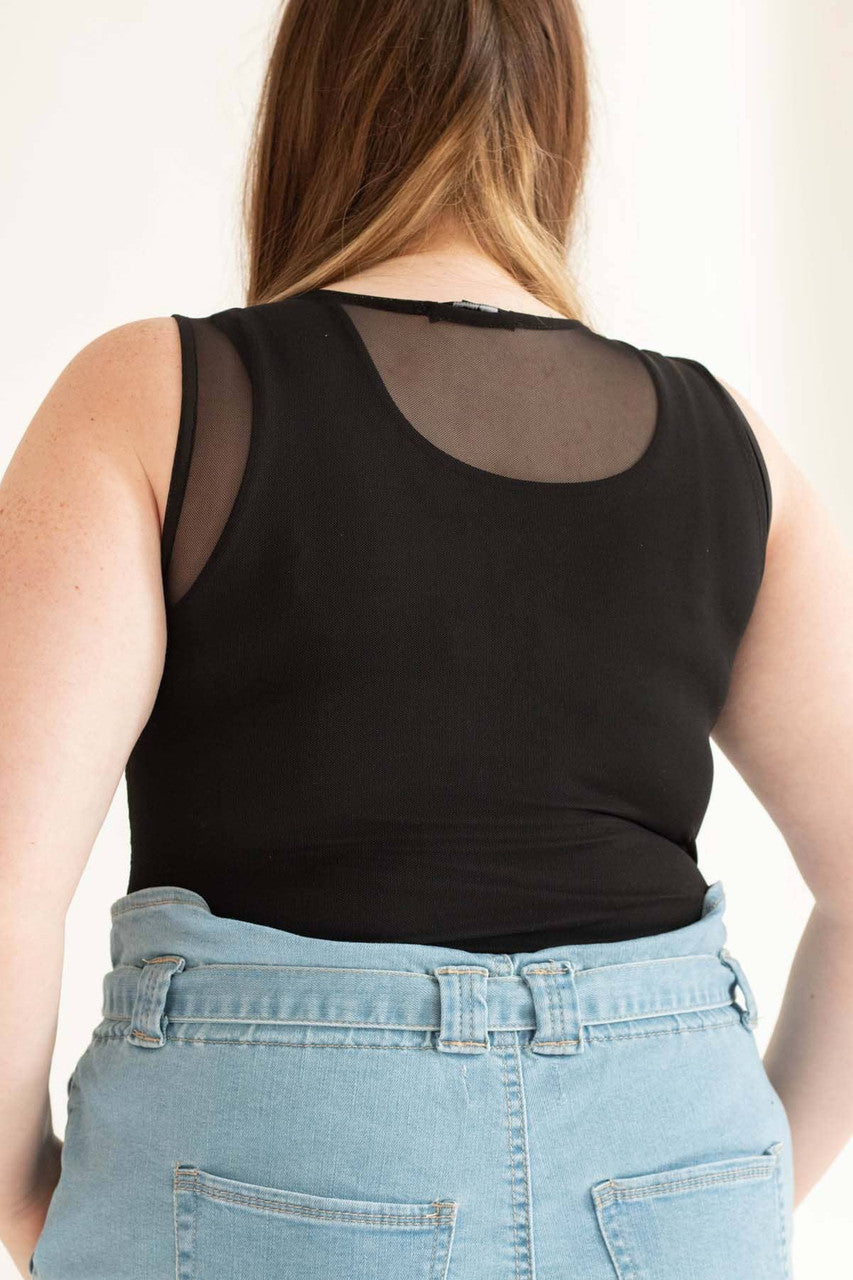 Black Mesh & Lace Front Bodysuit (Extended Sizes)
