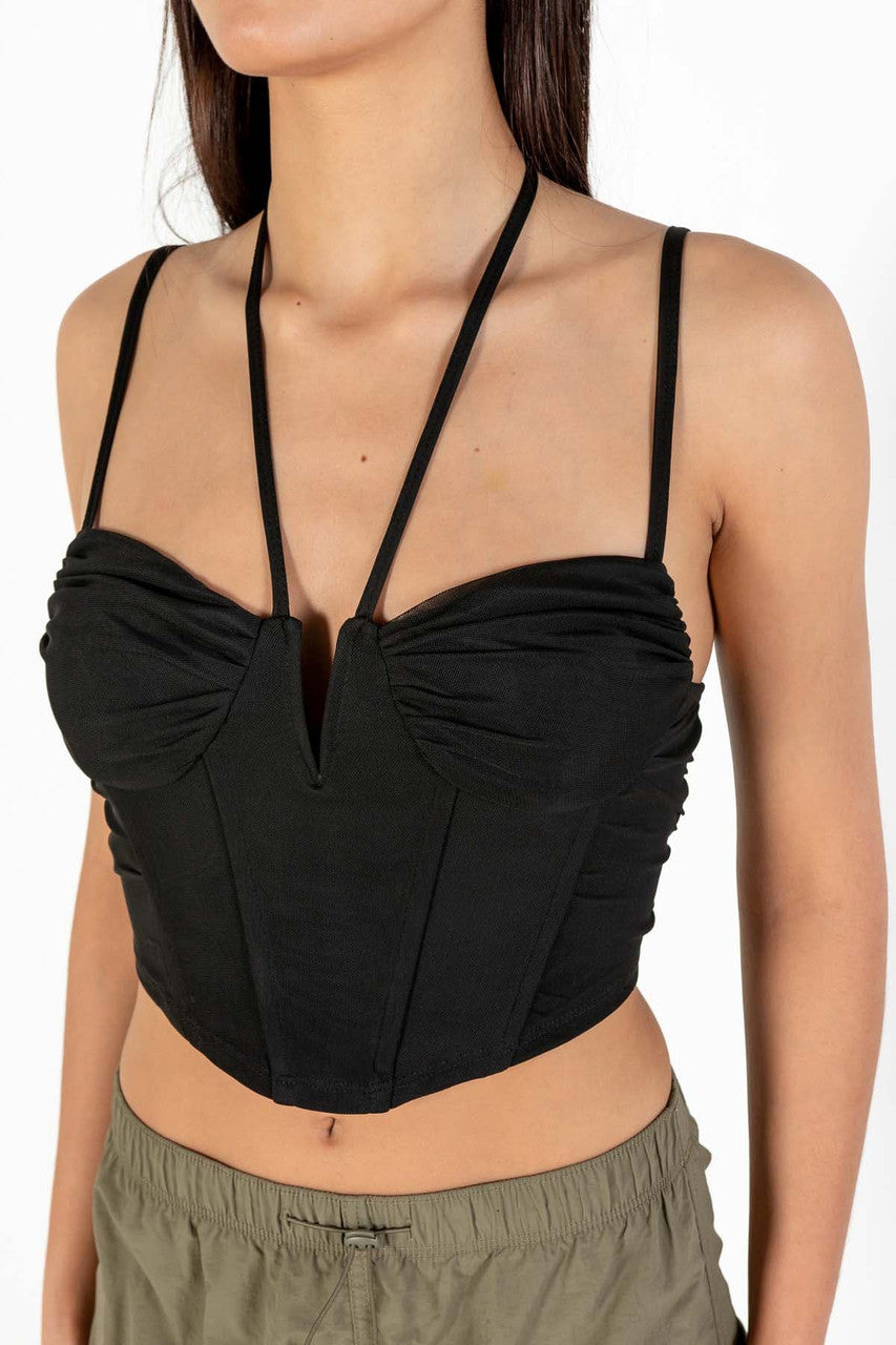 Black Mesh Bustier Halter Top