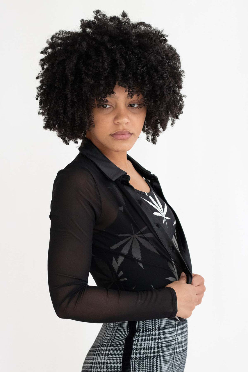 Black Mesh Button Up Shirt