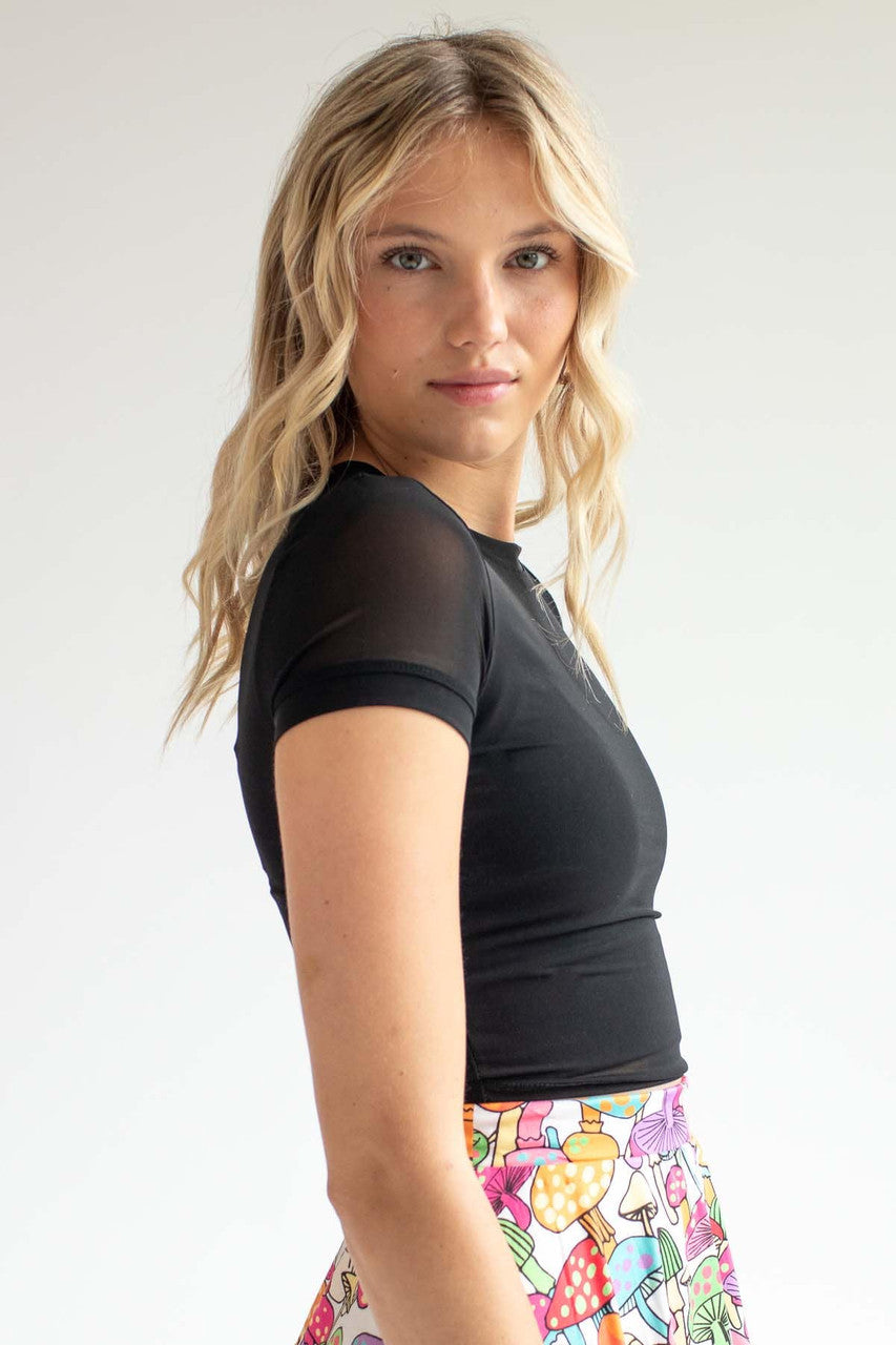 Black Cropped Mesh Tee 1