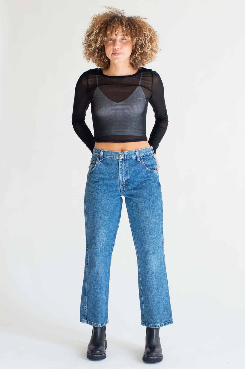 Black Mesh Long Sleeve Top