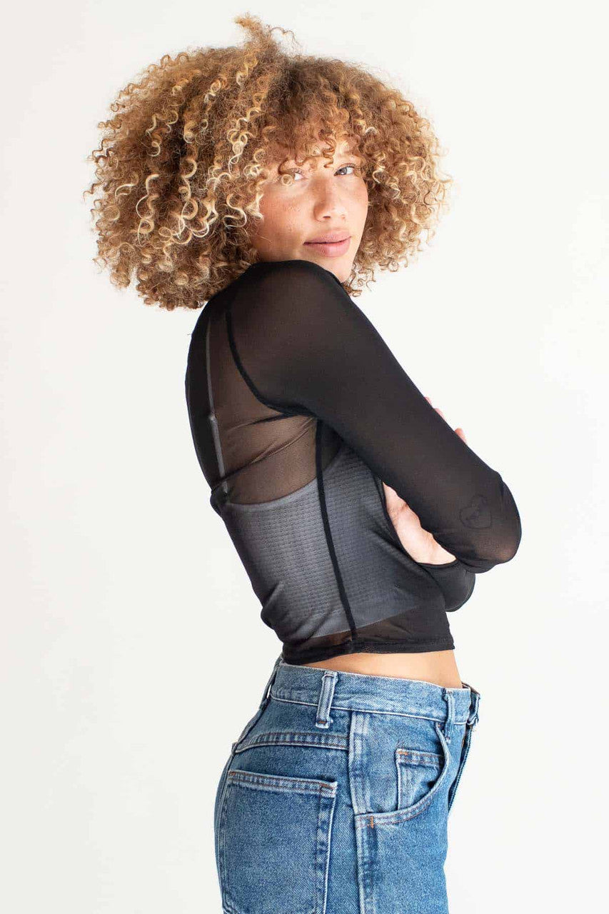 Black Mesh Long Sleeve Top