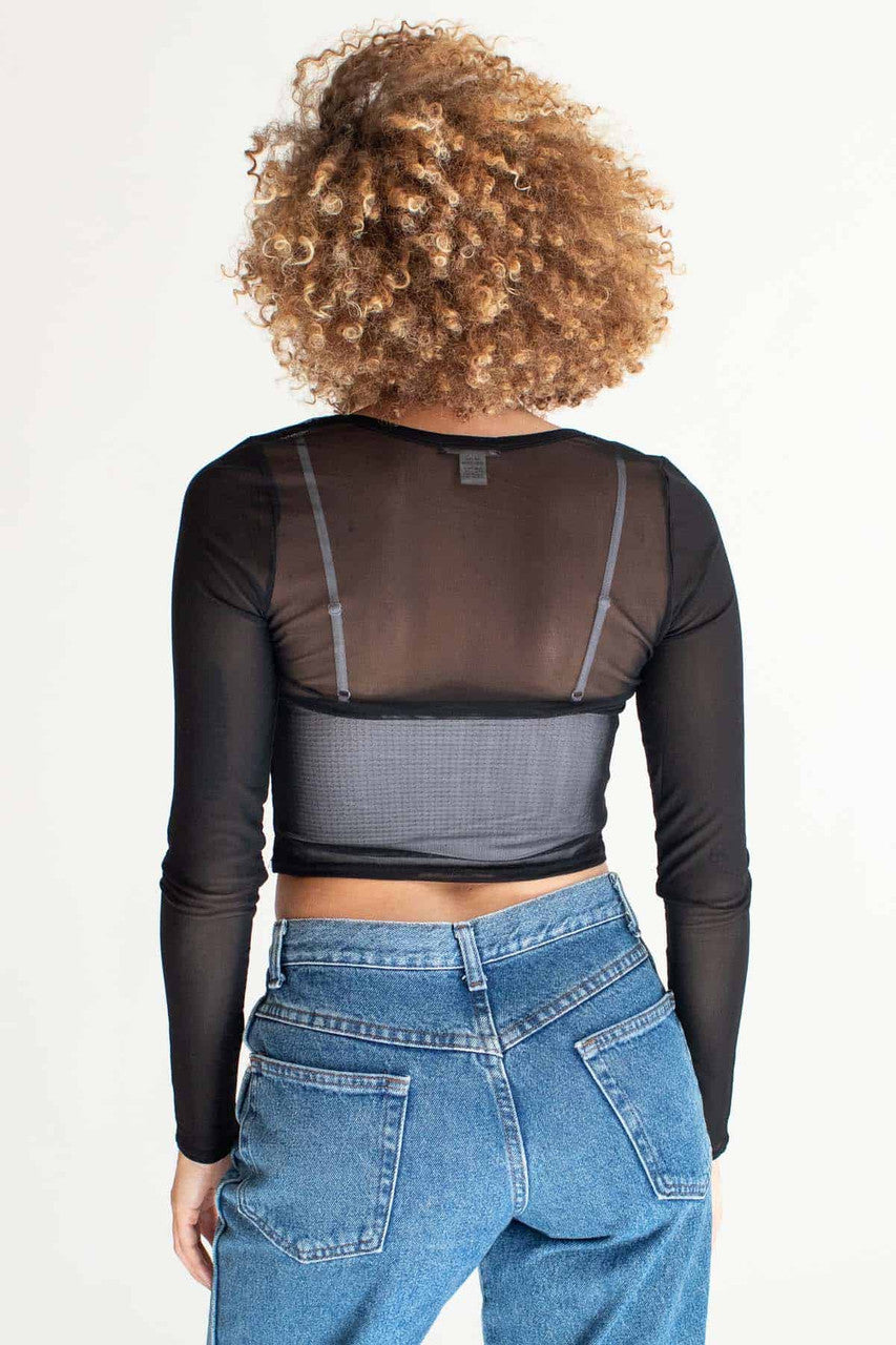 Black Mesh Long Sleeve Top