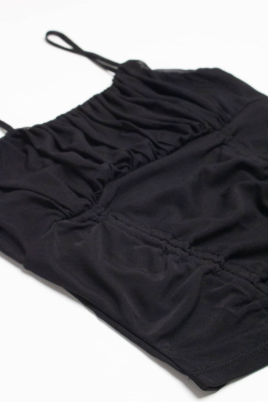 Black Mesh Milkmaid Ruched Cami
