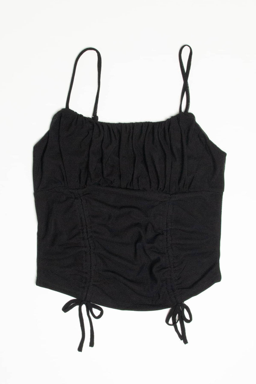 Black Mesh Milkmaid Ruched Cami