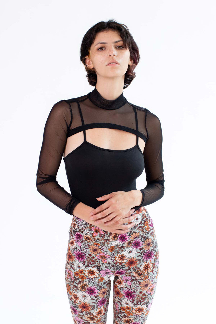 Black Mesh Shrug Bodysuit