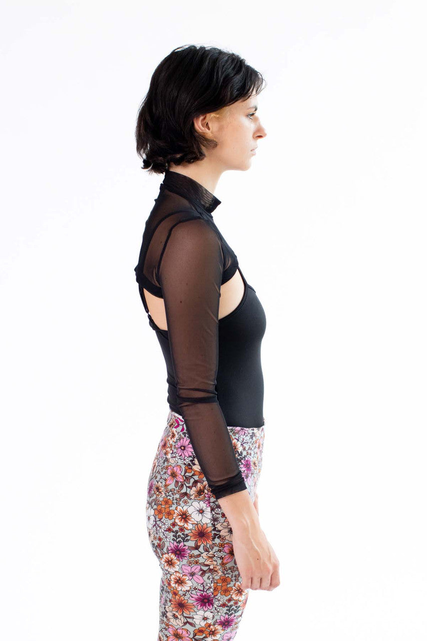 Black Mesh Shrug Bodysuit