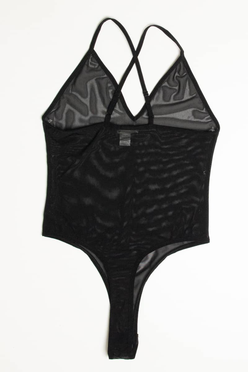 Black Mesh V Neck Cami Bodysuit