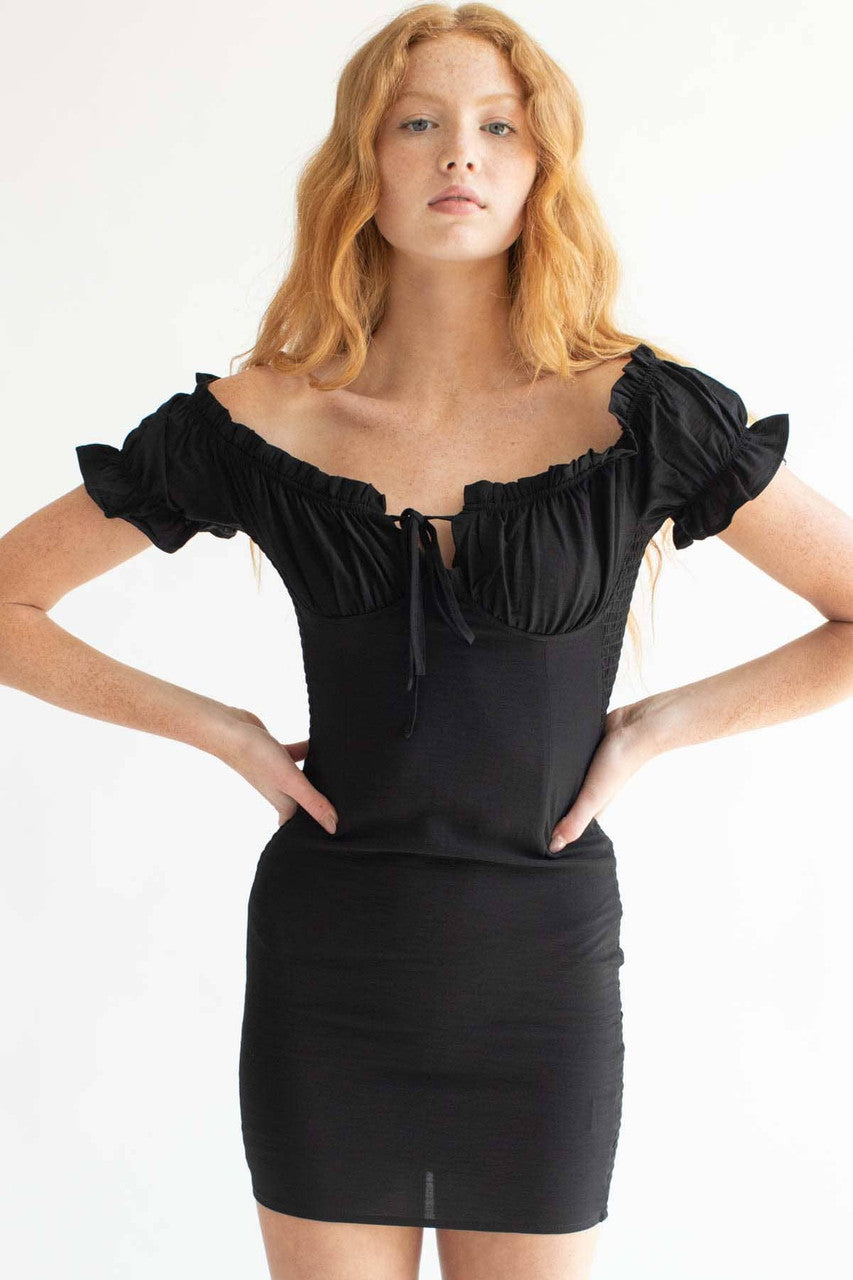 Black Milkmaid Mini Dress