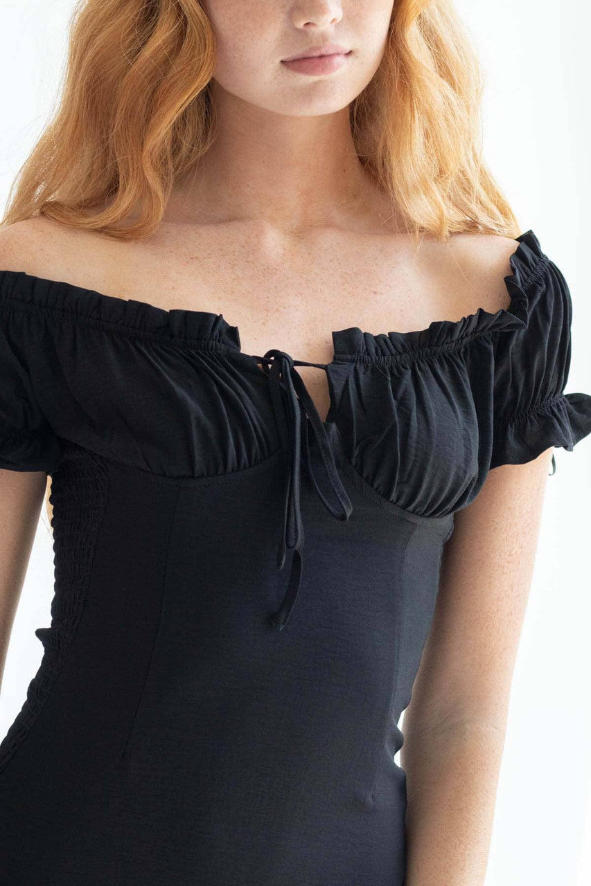 Black Milkmaid Mini Dress