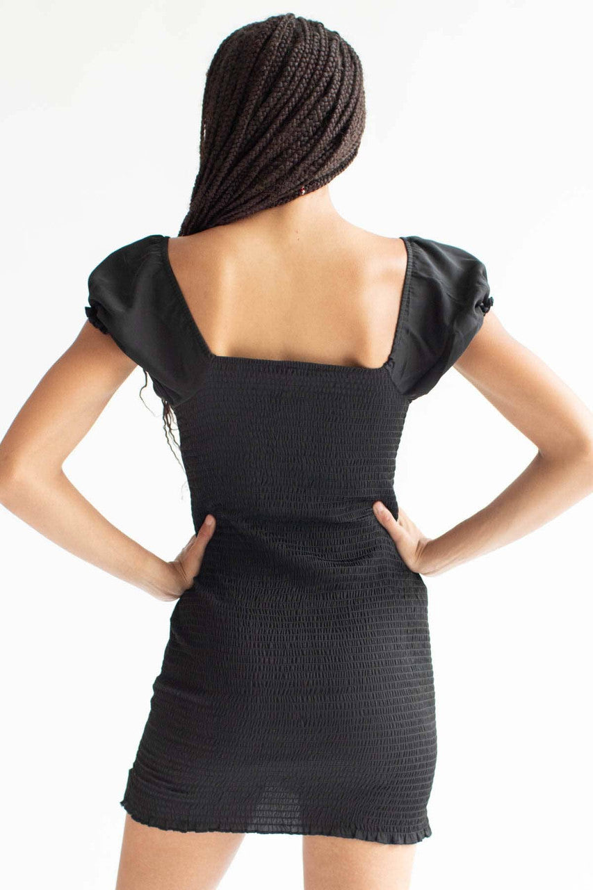 Black Milkmaid Thigh Slit Mini Dress