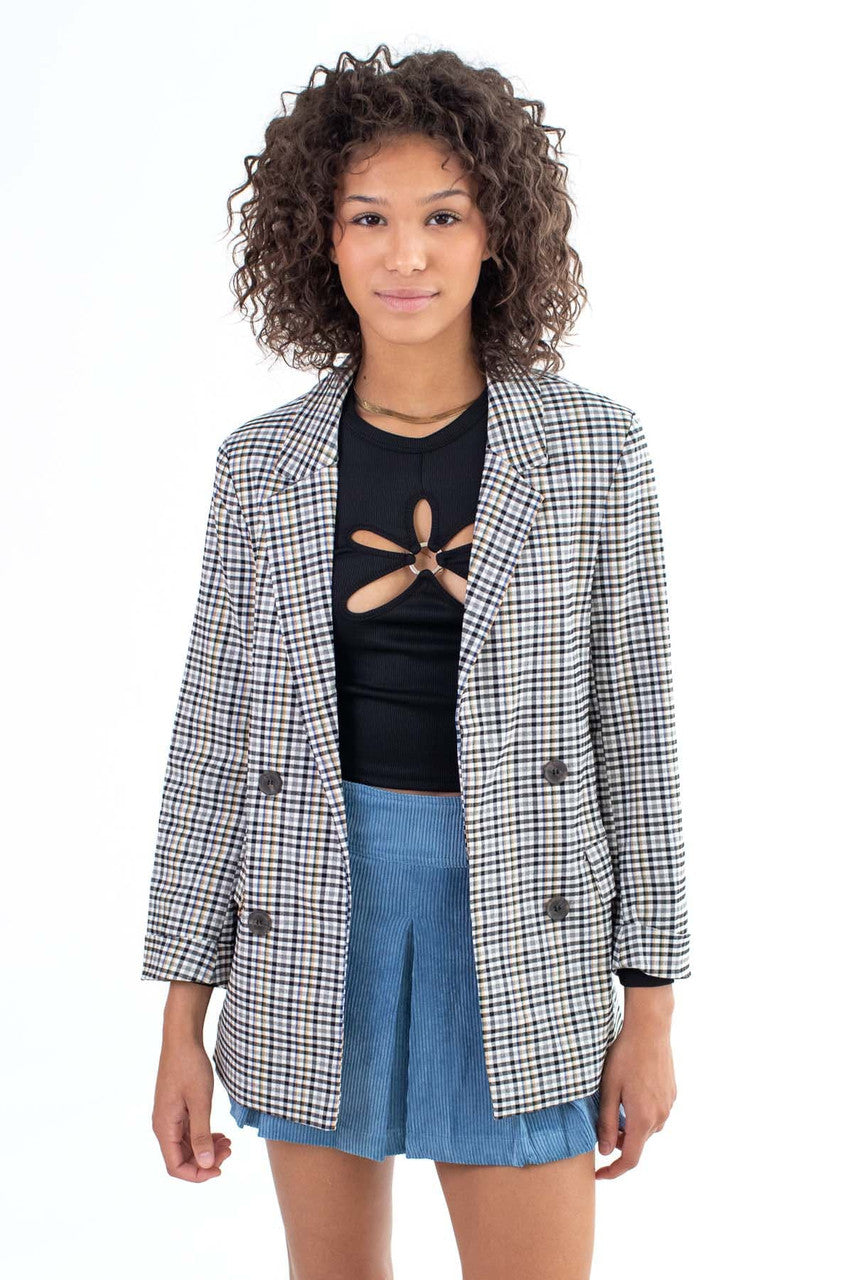 Black Mini Plaid Blazer