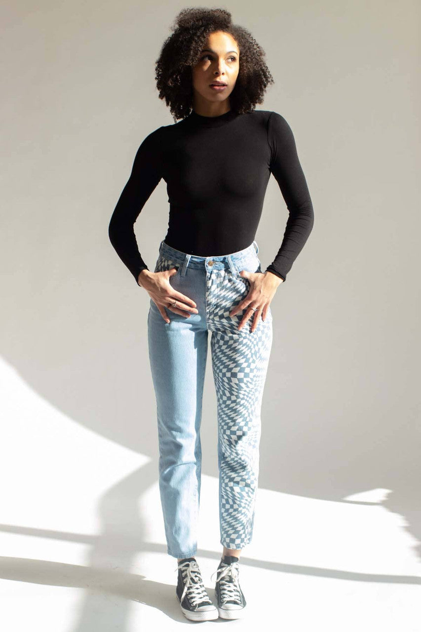 Black Mock Neck Long Sleeve Bodysuit