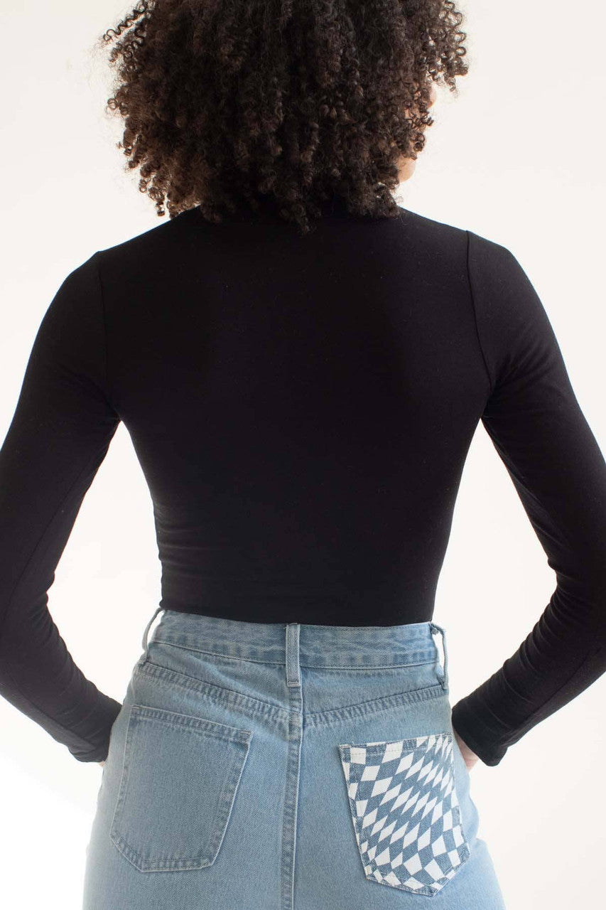 Black Mock Neck Long Sleeve Bodysuit