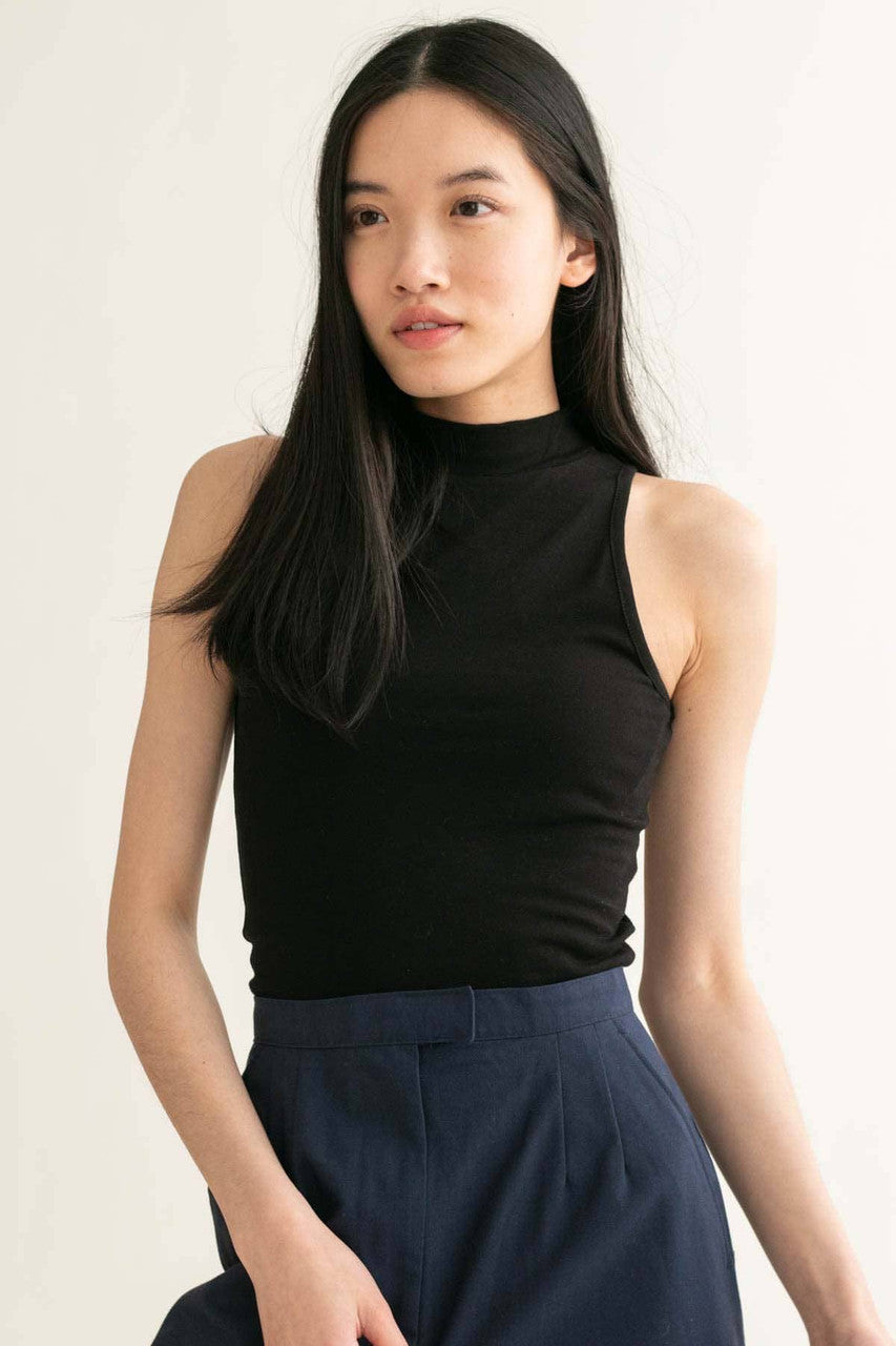 Black Mock Neck Crop Top