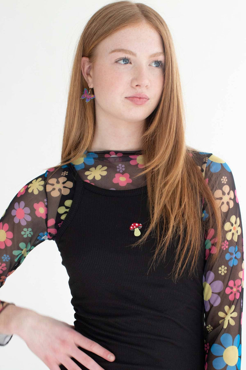 Black Mushroom Patch Mini Dress