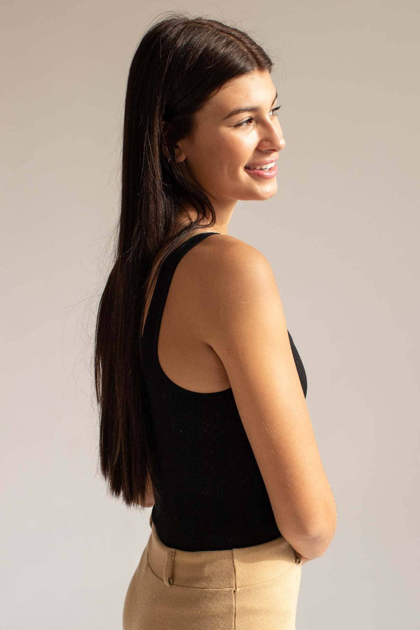 Black Notched Neck Seamless Bodysuit