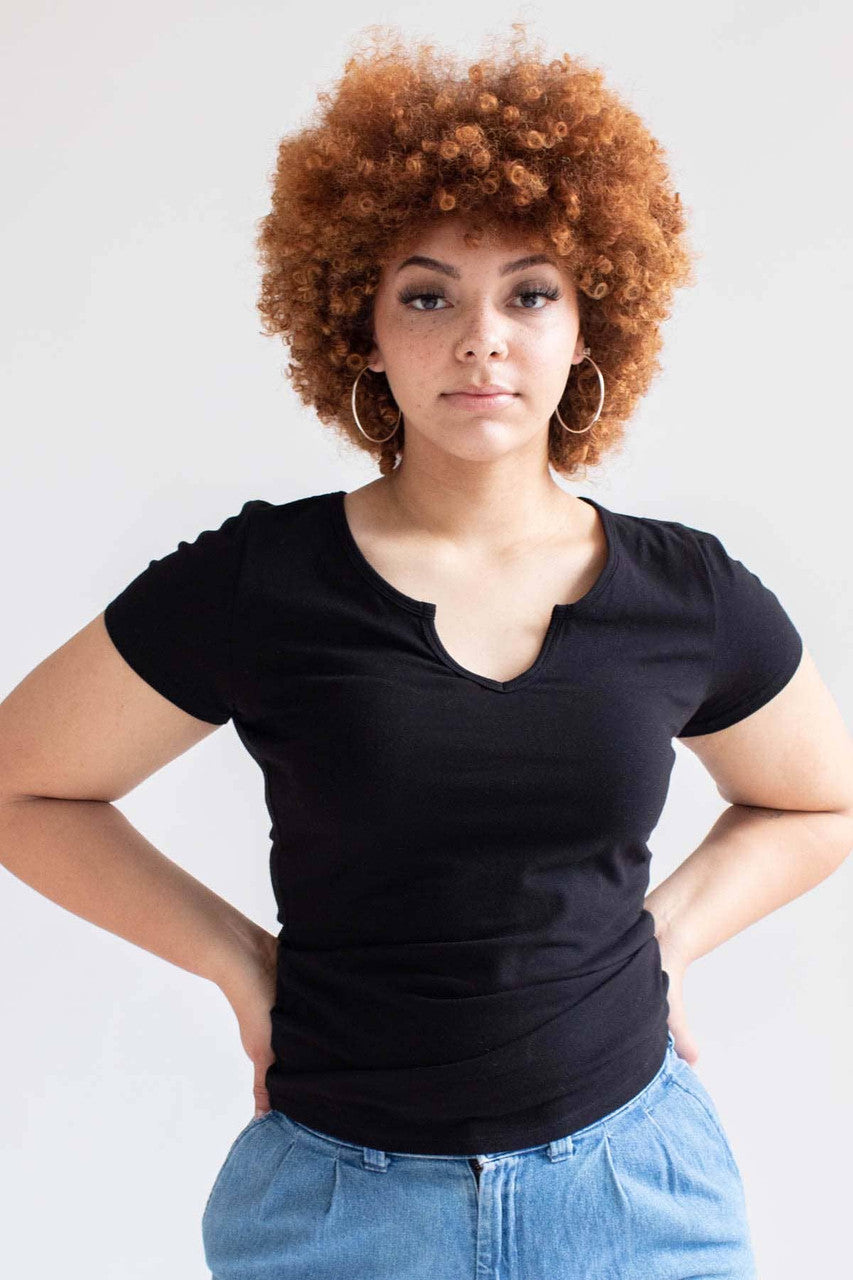 Black Notched Neck T-Shirt (Extended Sizes)