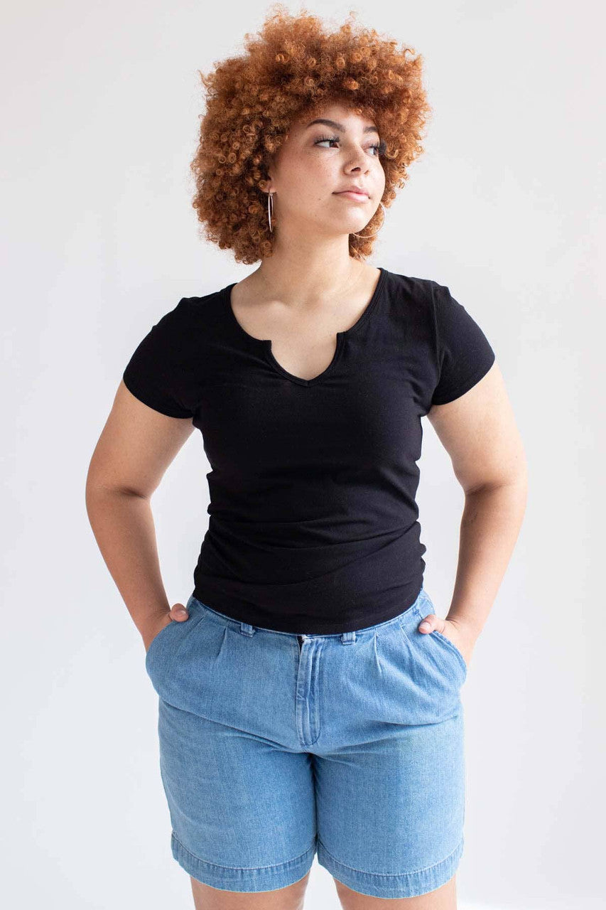 Black Notched Neck T-Shirt (Extended Sizes)