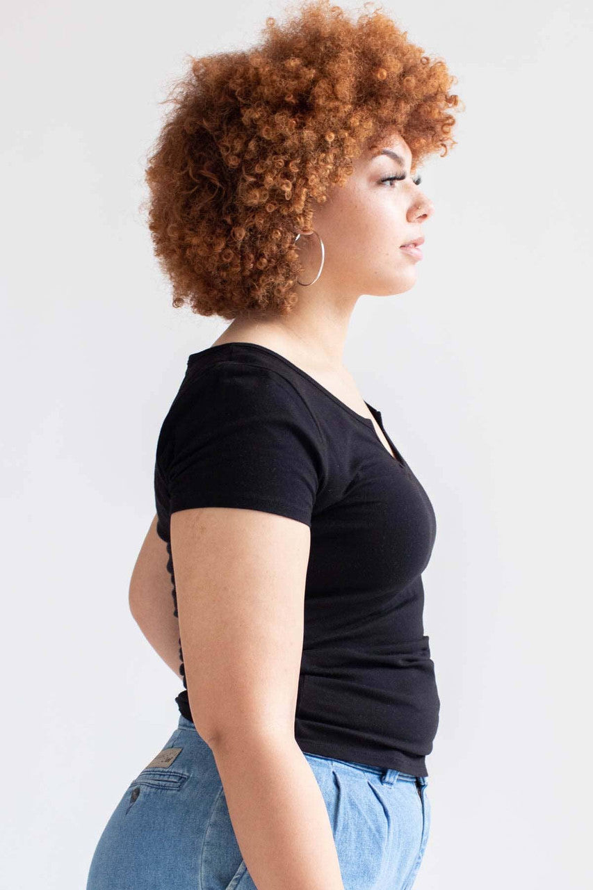 Black Notched Neck T-Shirt (Extended Sizes)