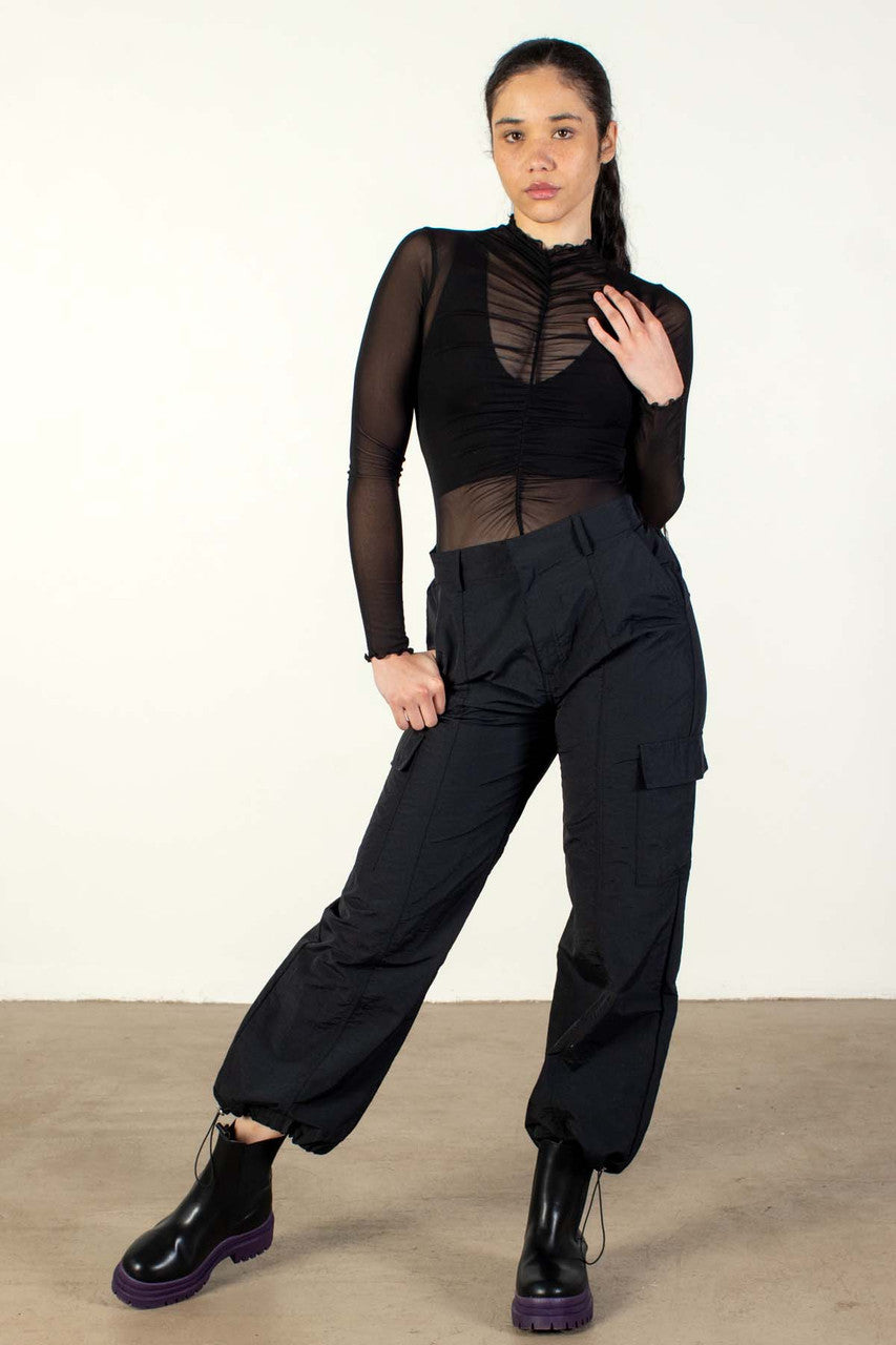 Black Nylon Cargo Parachute Pants