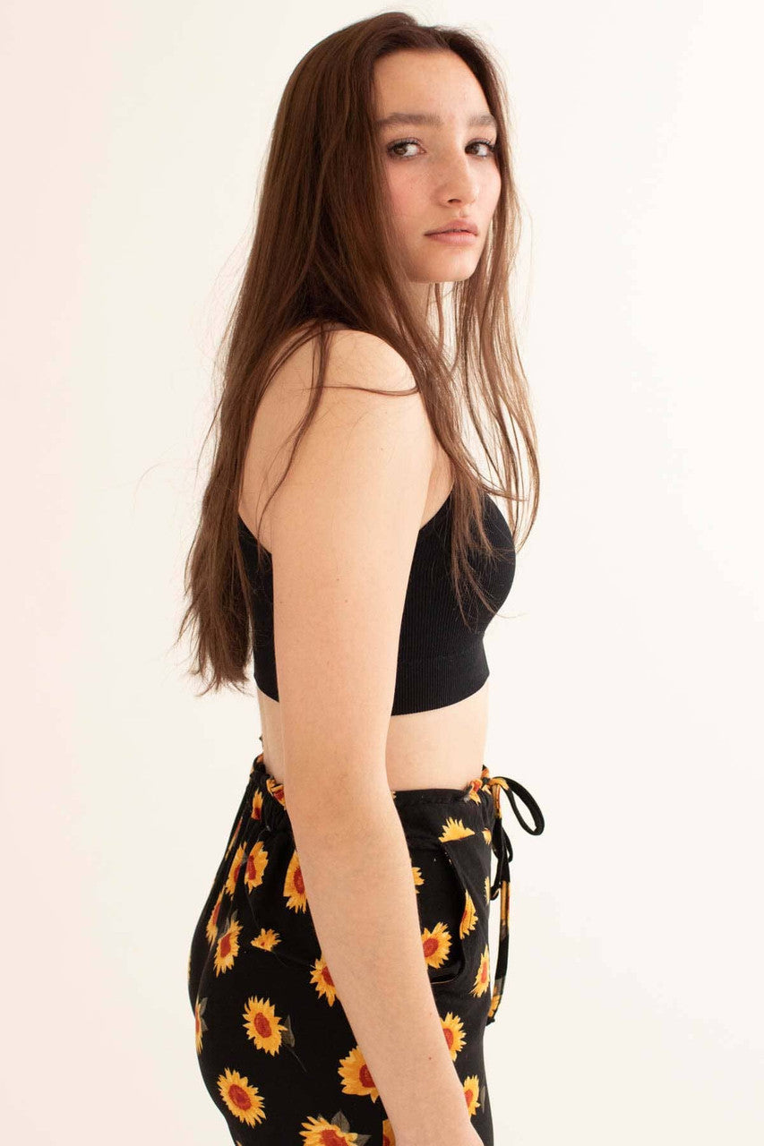 Black Padded Seamless High Neck Crop Tank