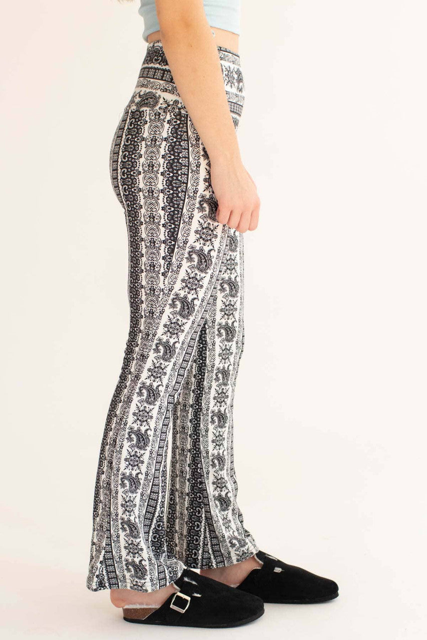 Black Paisley Border Fleece Bell Bottoms