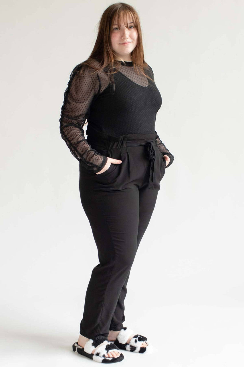 Black Paper Bag Pants (Extended Sizes)