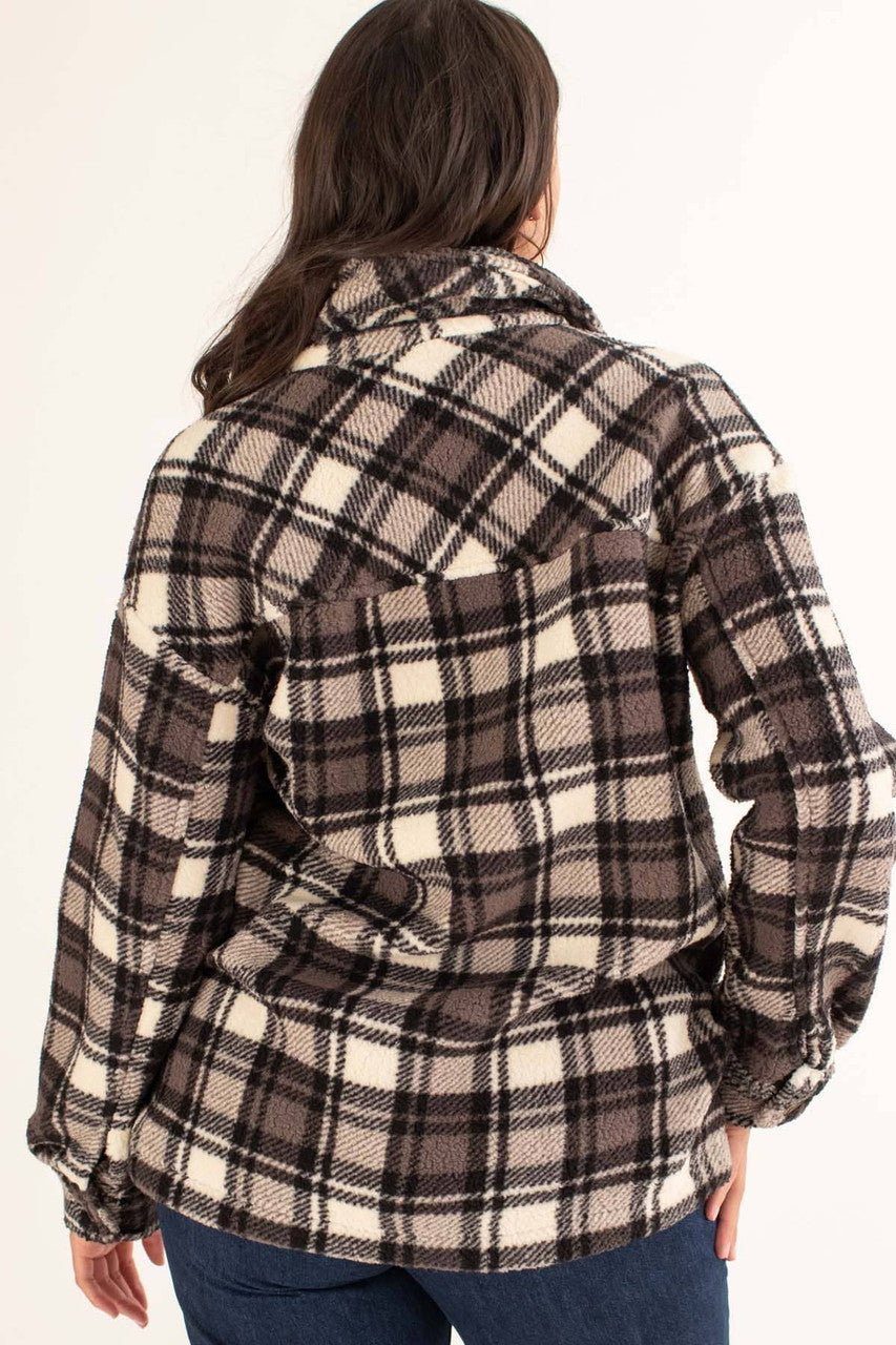 Black Plaid Sherpa Shacket