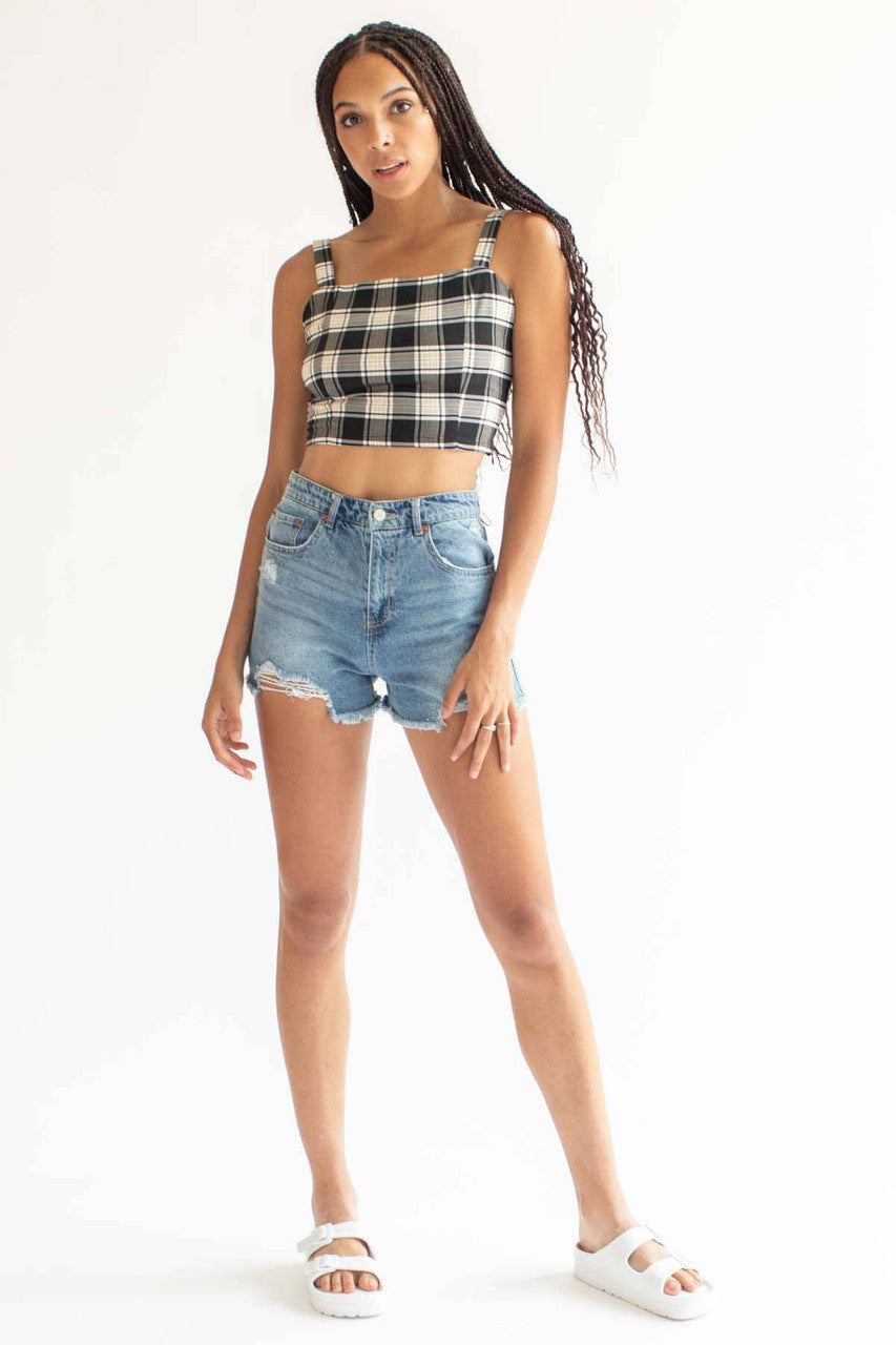 Black Plaid Stretch Tank