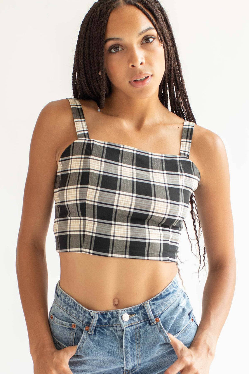 Black Plaid Stretch Tank