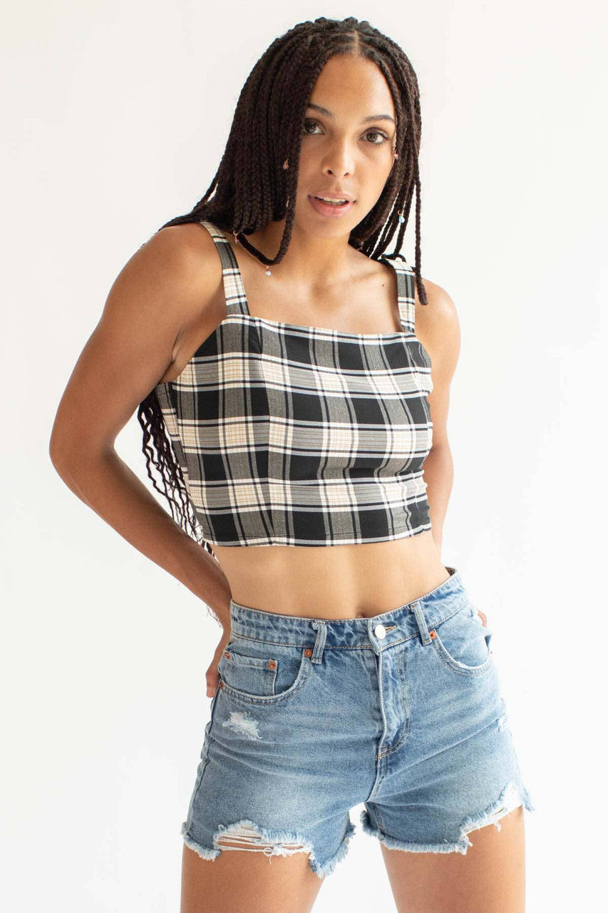 Black Plaid Stretch Tank