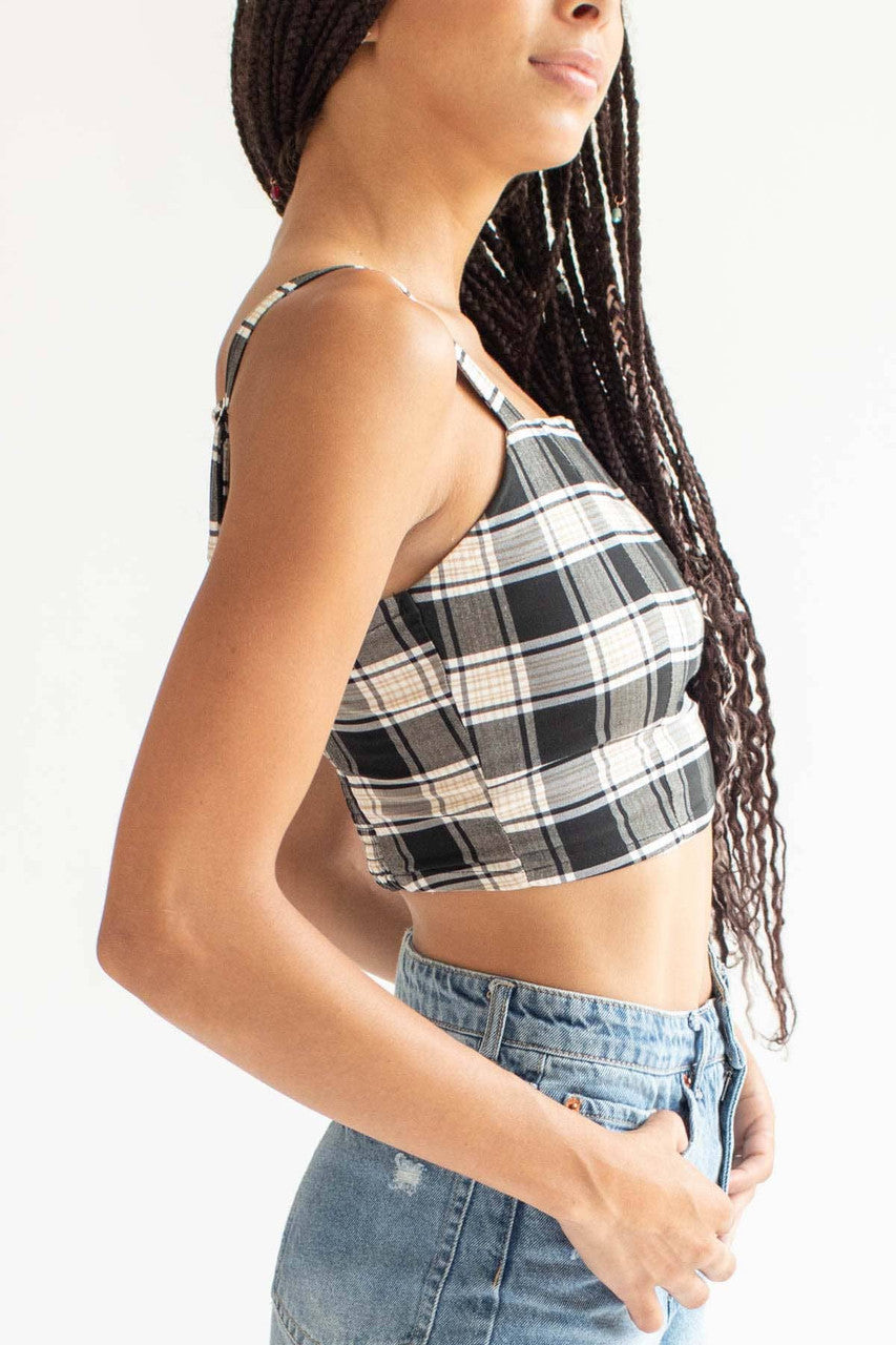 Black Plaid Stretch Tank
