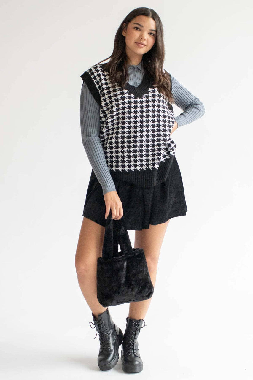 Black Pleated Corduroy Skater Skirt