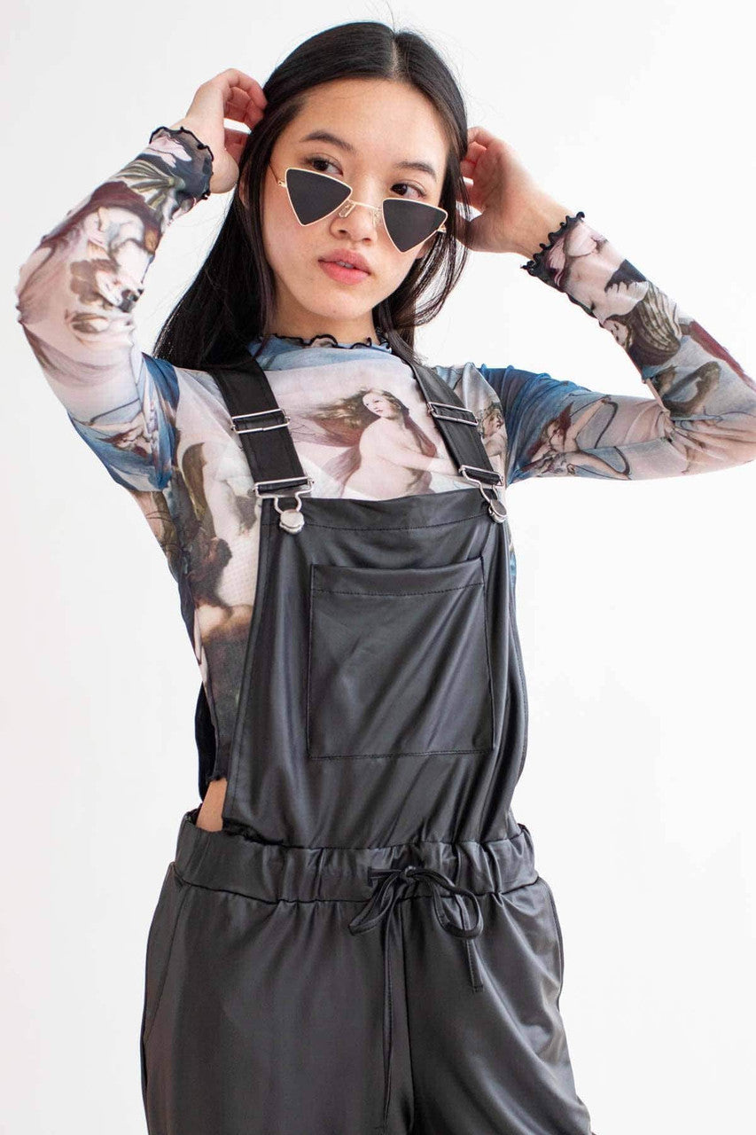 Black Pleather Overalls